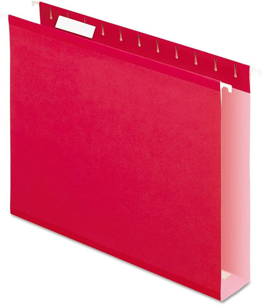 Pendaflex Extra Capacity Reinforced Hanging Folders, 2" Letter Size, 1/5 Cut, Red, 25/BX (04152x2 RED)