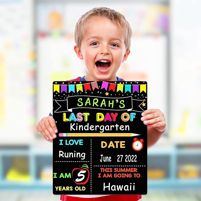 First Day of School Signs, 10 x 12 Inch Double Sided Back to School Board for Kids/Girls/Boys, Reusable Wooden 1st & Last Day of Preschool/Kindergarten Chalkboard