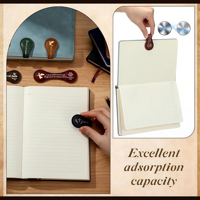 Spakon 6 Pcs Christian Fathers Day Magnetic Bookmark Gifts Bible Bookmarks Religious Personalized Magnetic Leather Book Marker for Men Women Coworkers Teachers Students(Dark Color,Elegant)