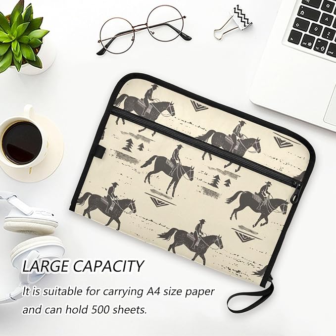 Cowboy Horseback Riding File Folders,Plastic Folders with 13 Pockets,Expandable File Folder for Documents School Students Office,Aesthetic Folder with Labels A4 Letter Size