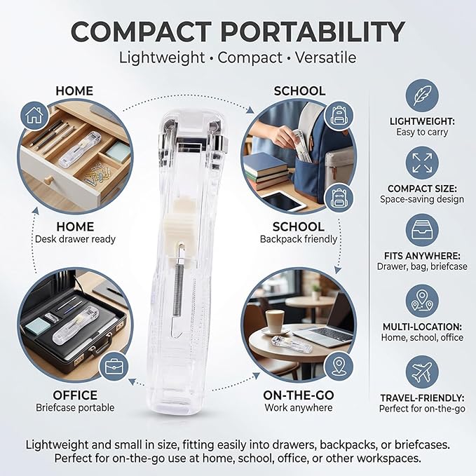 2026 New Portable Binder Clip Stapler, Includes 100 Reusable Clips, Handheld Paper No-Punch Folder, Mini Push Stapler Clamp Staplers for Home, School, and Office Document Binding (2pcsD)
