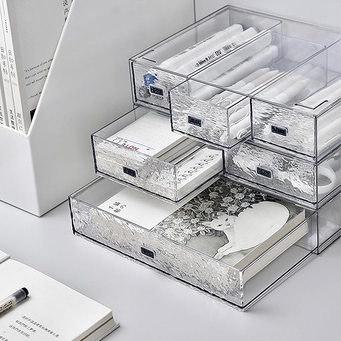 Desk Drawer Organizer, Stackable Plastic Storage Drawer, Grocery Organizer For Stationery/Office Supplies (New Clear, 1 Compartment))
