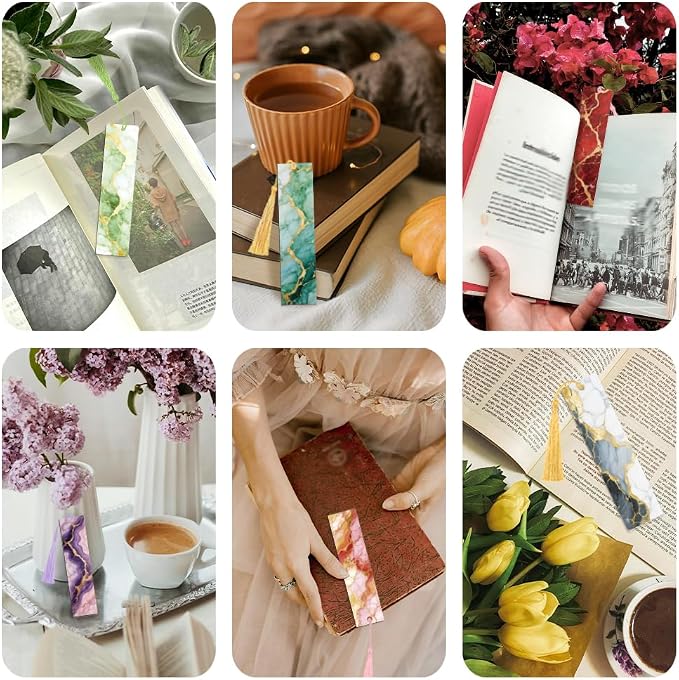 Peacoblue 30pcs UV DTF Bookmarks Transfer Stickers Wraps Marble Pattern for Women Men Reading, Waterproof Bookmarkers Decal(No Blank Bookmarks) for Acrylic Plastic Metal Blank Bookmark