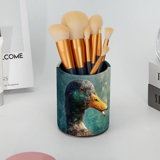 Duck Pen Holder Pencil Organizer for Desk, 3.1” x 3.1” x 3.9” Pencil Cup Office Supplies, Large Capacity Cute Pen and Makeup Brush Holder for Desktop, Home, School