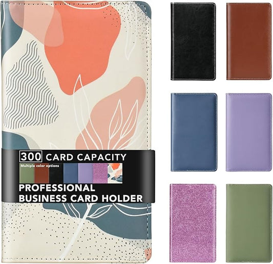 Leather Professional Business Card Holder Organizer Book - 300 Card Capacity Premium PU Folder with Soft Cover, Name Card Credit Cards Binder for Men/Women, Desert Leaf