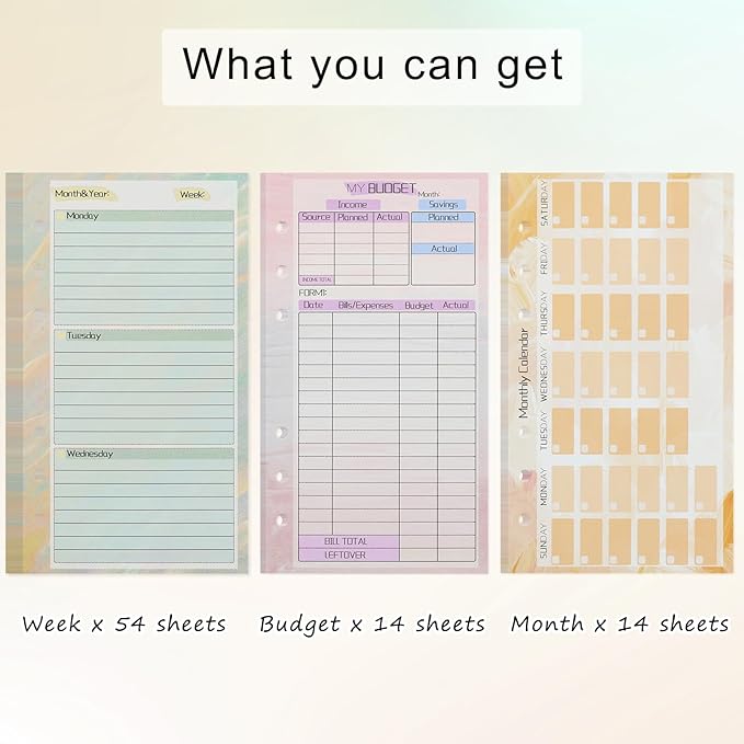 A6 Budget Planner Refill, 82 Sheet [2026] Colorful Weekly Monthly Planner Calendar Inserts 6 Hole Expense Budget for A6 Binder Cover, Money Envelopes Organizer for Wallet, Cash Saving -Autumn