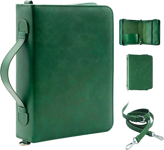 Bible Cover,Bible Cover Case for Women,Men&Children with Detachable Shoulder Strap,Handle for Bible and Other Book Accessories,Christian Art Gifts,PU Leather, Church Bag,Green