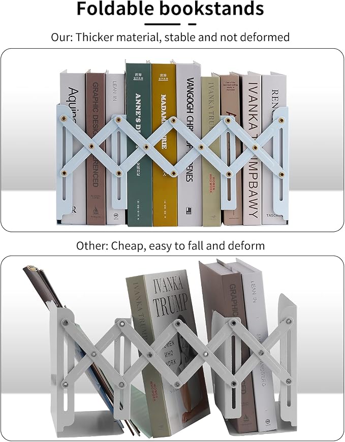 MSDADA Adjustable Bookends, Bookends for Heavy Book, Expandable Book Organizer for Office, School, Libraries, Extends up to 19 inches (Light Blue)