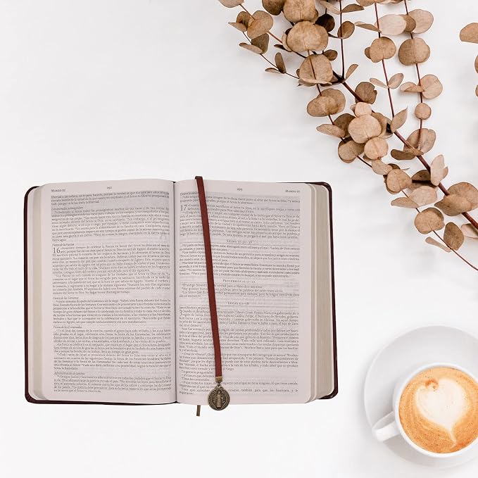 BLBMH Genuine Leather Bible Bookmark with Cross | Catholic Gifts for Men Dad | Christian Book Marker with Ribbon - LB4