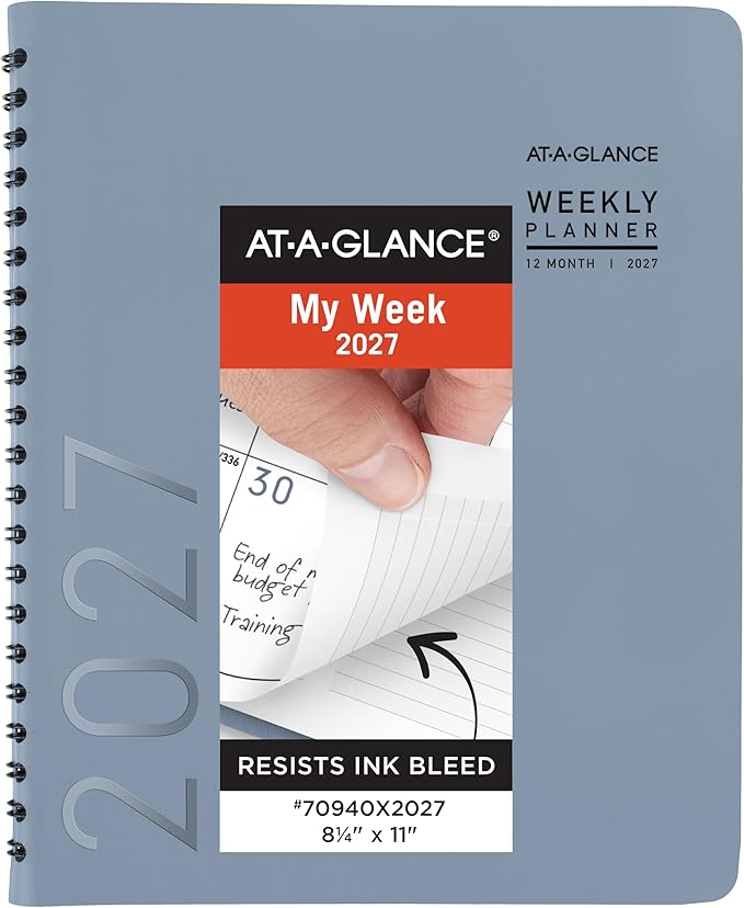 AT-A-GLANCE 2027 Planner, Weekly & Monthly, 8.25" x 11", Contemporary Lite, Slate Blue (70940X2027)