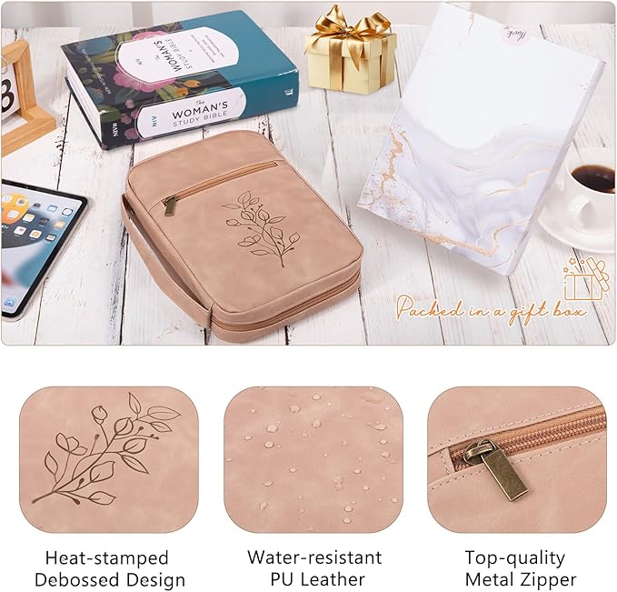 PU Leather Bible Cover - Debossed Bible Case - Carrier - Gift Box with Pocket