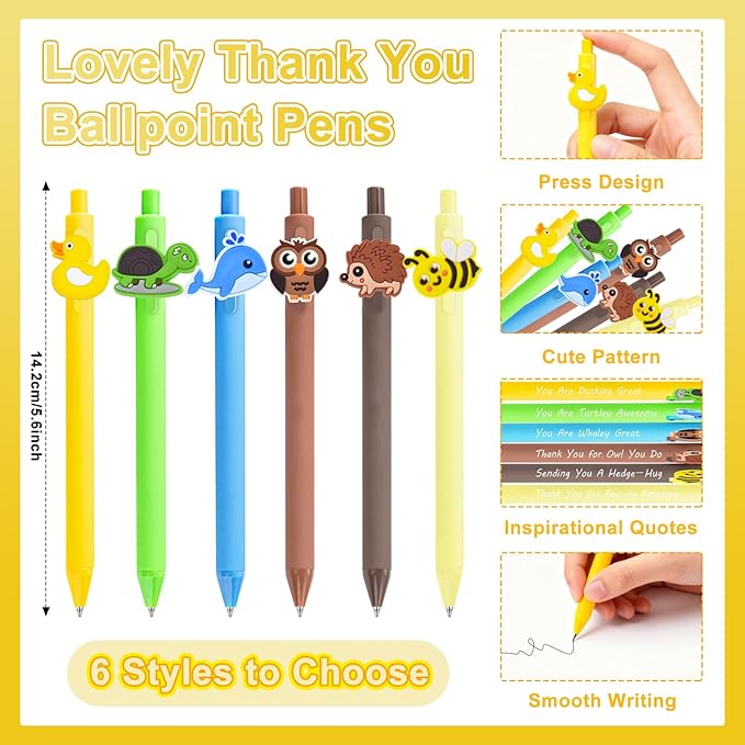Auch Employee Appreciation Gifts Bulk – 30 Pack Inspirational Animal Ballpoint Pens with Funny Thank You Cards for Coworkers, Teachers, Team & Staff (Multicolor)