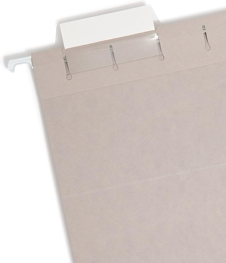 Smead Colored Hanging File Folder with Tab, 1/5-Cut Adjustable Tab, Letter Size, Gray (64063), (Pack of 10, 250 Count Total)