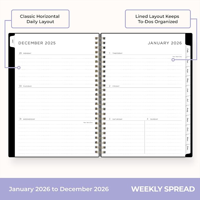 Blue Sky Ashley G 2026 Weekly and Monthly Planner Calendar, January 2026 - December 2026, 5.875" x 8.625", Flexible Cover, Durable Twin Wire Binding, Pocket & Extra Notes Pages, Sweetheart Black