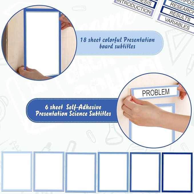 24 Sheets Science Board Supplies 18 Self Adhesive Presentation Science Subtitles & 6 Project Titles Board Sticker for School Office Supplies(Gradient Blue)