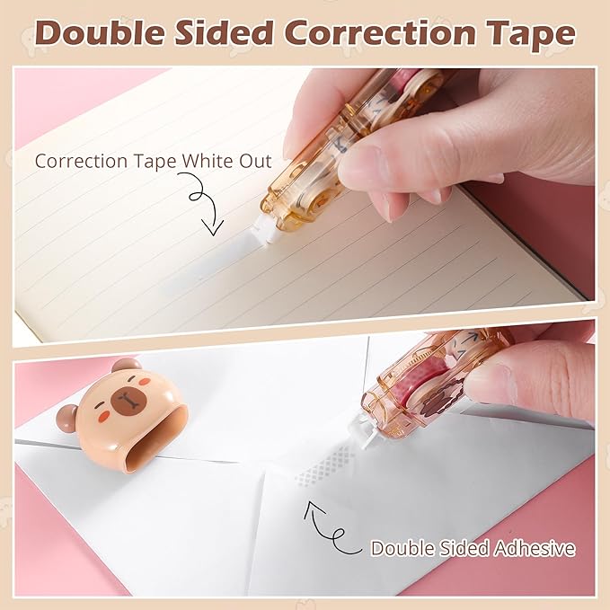9 Pcs Cute Capybara Stationary Set Kawaii School Supplies Japanese Stationery, Includes Pencil Sharpener, Eraser, Correction Tape, Glue Tape, Sticky Notes, Ruler, Scissors for Office School Supplies