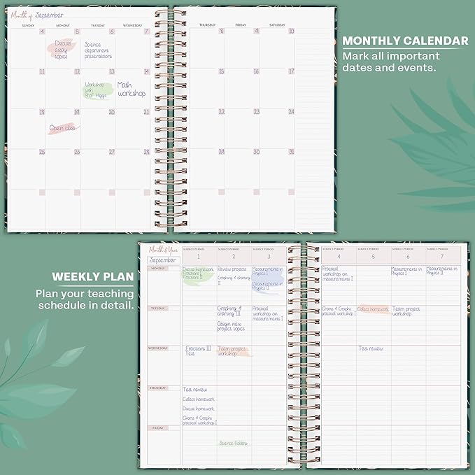 PLANBERRY Teacher Planner – Undated School Year Plan Book for Teachers with Calendars & Lesson Plans – Planner for Classroom Organization & Homeschool – 8”x10.5” Hardcover (Green Pastures)
