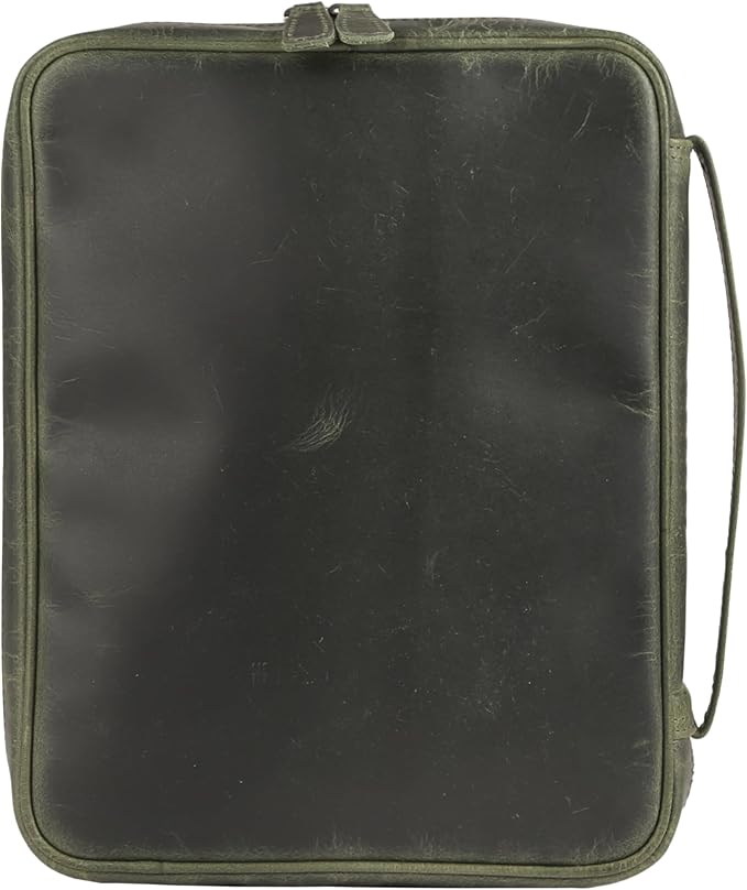 Leather Bible Cover for Men & Women – Zippered Bible Case with Handle, Note & Pen Organizer – Fits Large Study Bible – 11.5x8.5 Inch (Green)