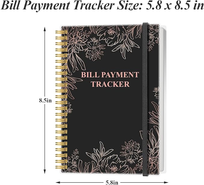 Bill Payment Checklist - Monthly Bill Organizer & Planner for Personal Budgeting Financial, Bill Payment Tracker Notebook, 5.8" x 8.5", Black Flowers