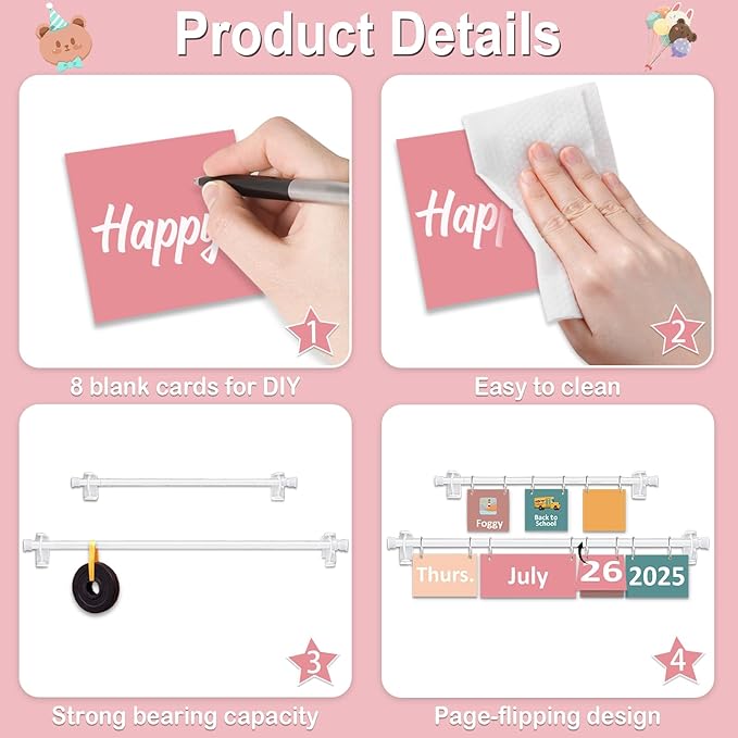 96 Cards Classroom Bulletin Board Decorations Set for Teachers,Flip Calendar with Holder for Classroom,Adjustable Calendar,Preschool Elementary Home Decor Supplies（Pink and Green）