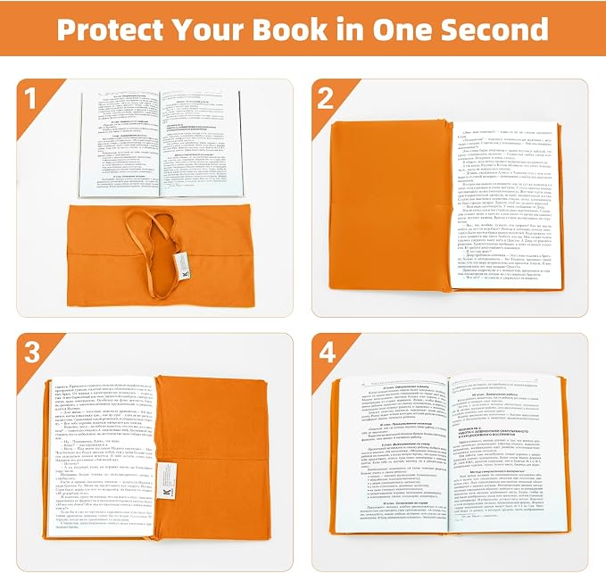 KICNIC Orange Fabric Book Cover for Hardcover, 1 Pack, 6x9 Inch, Up to 8.5”x9.5”, Adjustable School Book Sleeve Protector for Teens, Stretchable Decorative Cloth Book Sox for Book Lovers