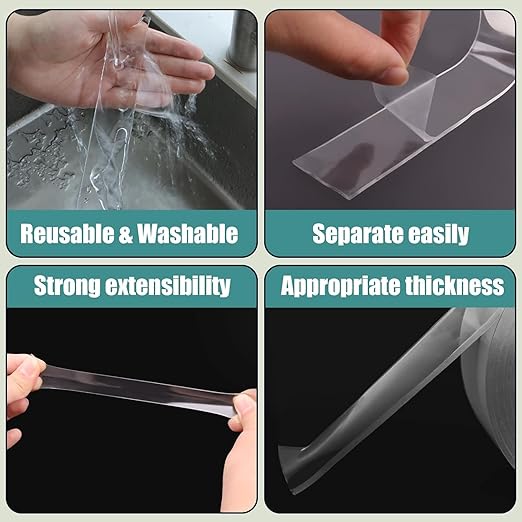 Maine 0.04inch Thick * 1.18 inch Wide Strong and Seamless, Highly Transparent Nano Glue Strong Adhesive Double-Sided Tape Wholesale (5, 9.84ft)