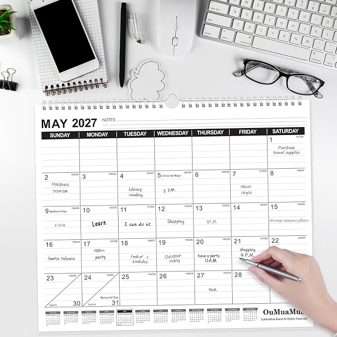 OuMuaMua Wall Calendar 2026, Calendar Wall 2026-2027, Jun. 2026 to Dec. 2027, 14" X 11.5" 19-Month Paper Hanging Planner Wall with Thick Paper, Ruled Blocks for Office Home Planning & Organizing