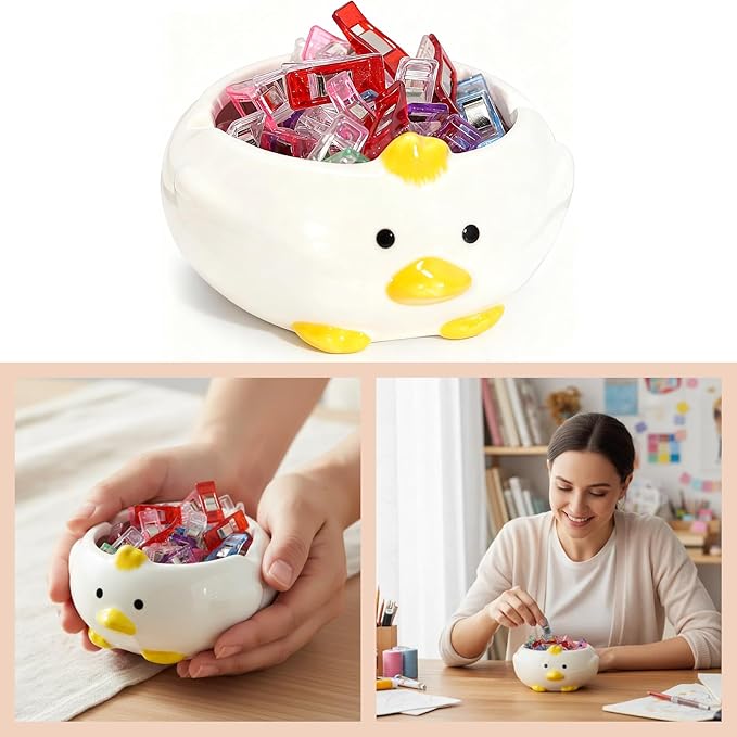 Desk Organizer Set of 2 For Office School Ceramic Pen and Paper Clip Holder for Desk Cute Cartoon Animal Stand Pencil Cup Pot Desk Organizer - Set incl. Ceramic Pen Holder and Paper Clip Holder