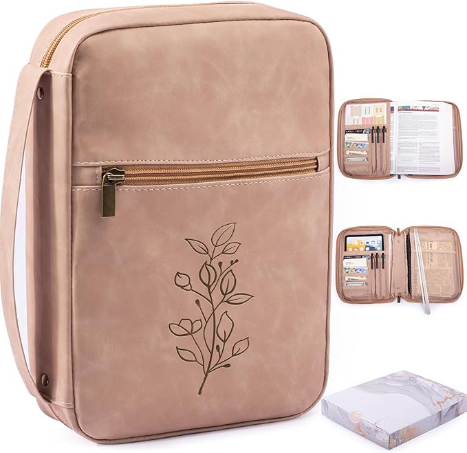 PU Leather Bible Cover - Debossed Bible Case - Carrier - Gift Box with Pocket