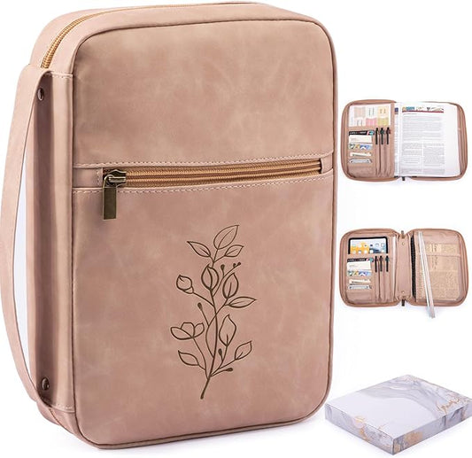 PU Leather Bible Cover - Debossed Bible Case - Carrier - Gift Box with Pocket