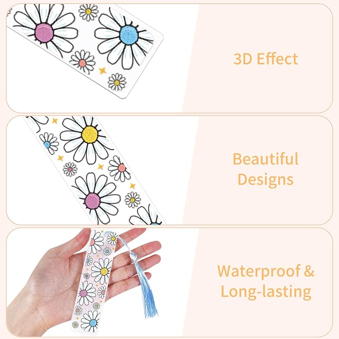 UV DTF Bookmark Wraps - 24 Sheets Flower Acrylic Bookmark Blanks Sticker, Sunflower UV DTF Transfer Stickers, Butterfly Daisy Design for Book Lover DIY Projects