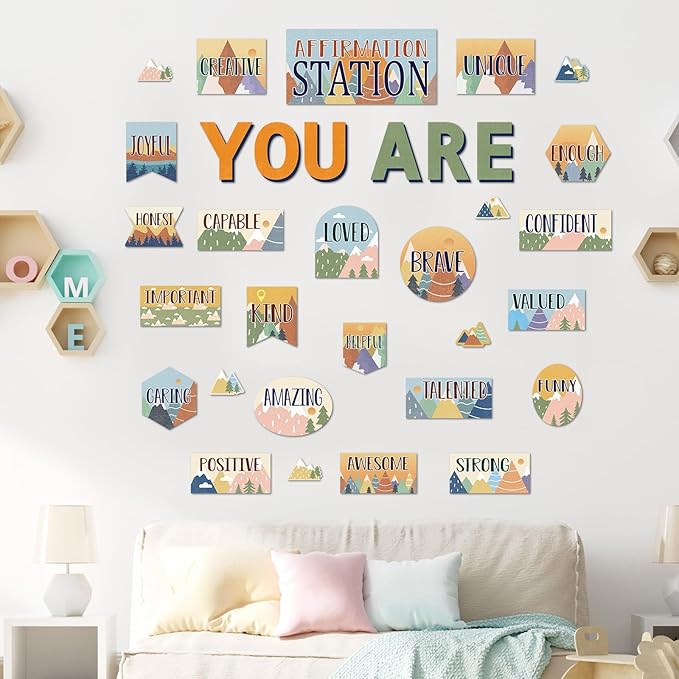 Let The Adventure Begin Affirmation Station Bulletin Board Set Camping Travel Classroom Decorations Mountain Mental Health Posters Positive Accents Cutouts for Teachers School Classroom Decor