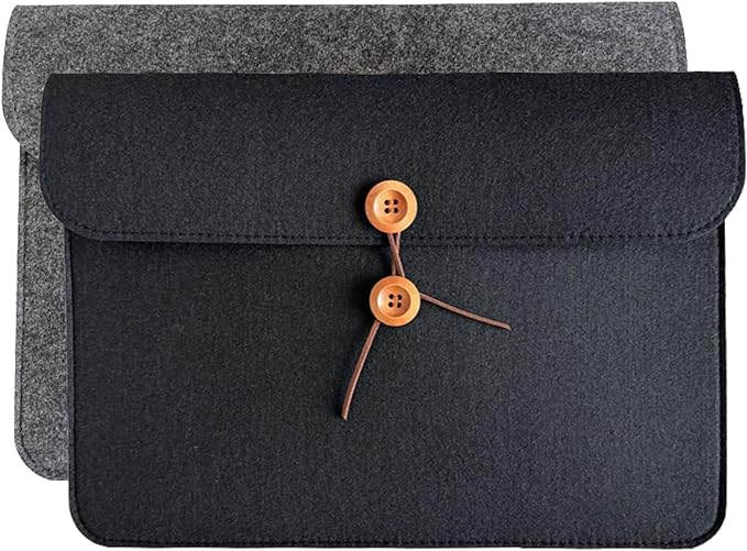 A4 Document Holder Felt File Folder Paper Portfolio Case Letter Envelope Folders with String Tie Closure (2, Black&Gray)