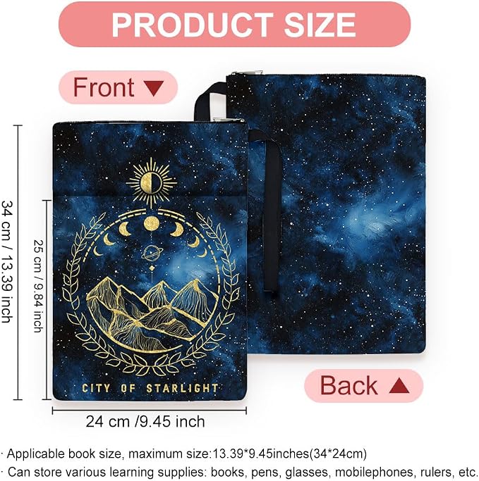 1pc Polyester Book Sleeve Night Mountain Book Cover Books Protectors with Zipper and Front Pocket Birthday Gift for Students Teachers 34cm(13.4inch) x24cm(9.45inch)