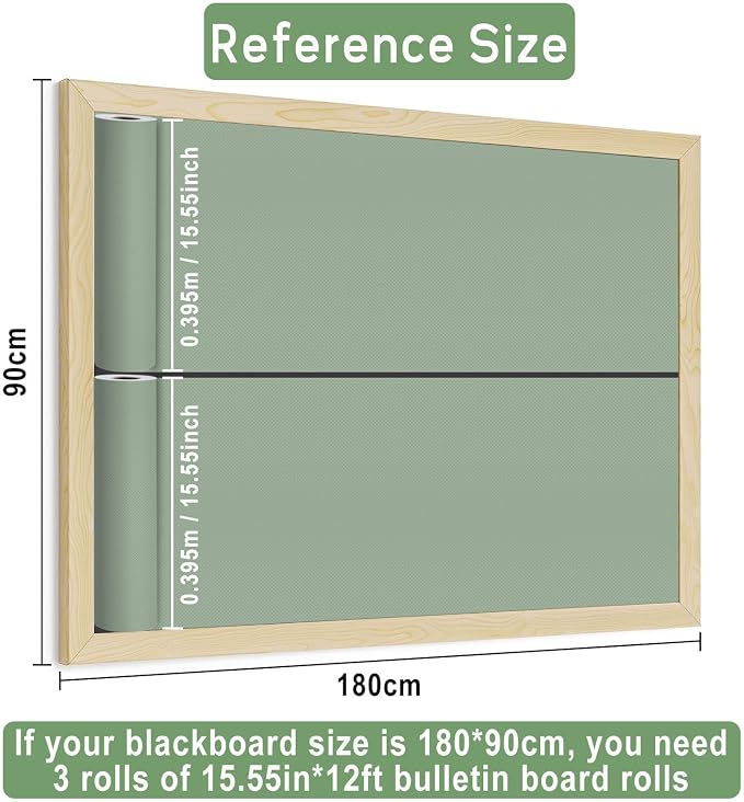Sage Green Bulletin Board Roll Reusable Waterproof Erasable Bulletin Board Fade Resistant Wrinkle Resistant Poster Non-Woven Fabric Bulletin Board Roll for Classroom Decor Wrap Craft 15.55" x12ft