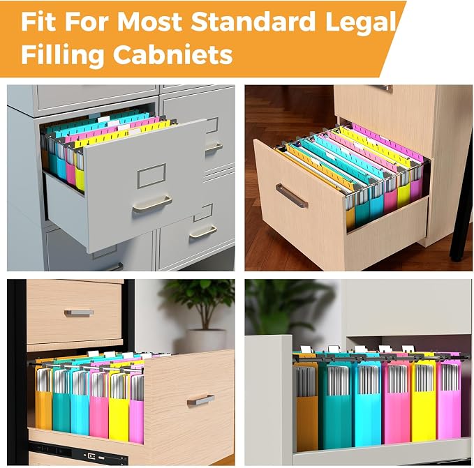 Ansook 12 Pack Legal Size Hanging File Folders, Plastic 2" Expandable Legal Size File Folders, Assorted Colors Legal Hanging Folders for Office School Home Filing Cabinet, Hanging File Organizers
