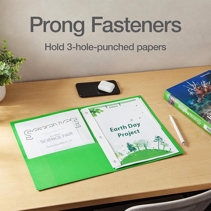 Oxford 2 Pocket Folders with Prongs, 25 Pack, Assorted Tropical Colors, Made in the USA, Fits 100 Letter Size (8.5" x 11") Sheets, Durable Paper Folders for School, Office, and Home