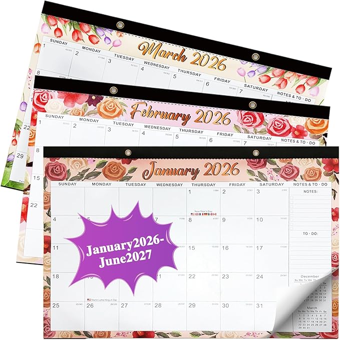2026-2027 Desk Calendar – 18-Month Watercolor Floral Wall/Desk Calendar, 17" x 12", Monthly Planner with Elegant Botanical Designs, January 2026 to June 2027