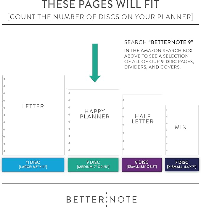 BetterNote July 2026 - June 2027 Academic Monthly Calendar Refill for Discbound Notebook, School Dates, Fits Levenger Circa, Big Happy Planner, Arc, TUL, Disc Refill (9-Disc, 7"x9.25", Classic)