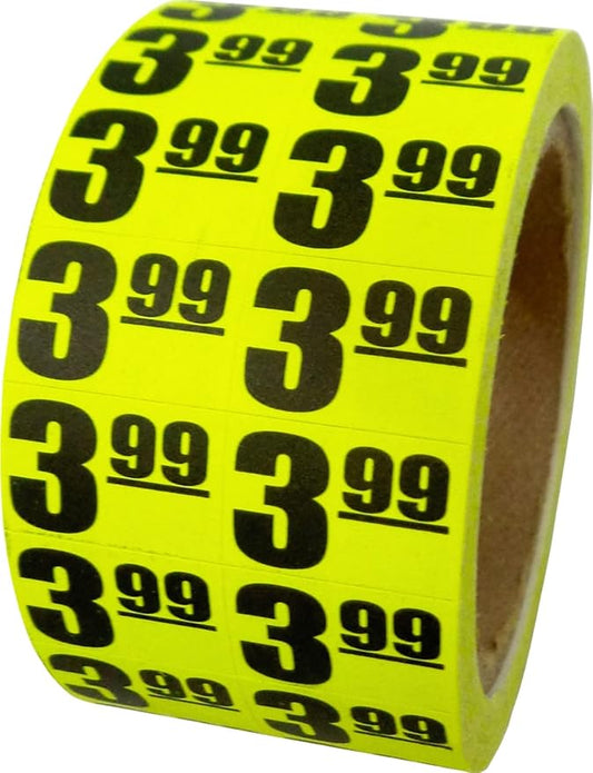 $3.99 In-Store Use Bright Yellow Labels - 3/4" x 1/2" - Roll of 1000 #MSLW3403