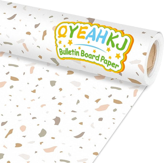 Qyeahkj 17.7in x 20ft Bulletin Board Paper Roll Bulletin Board Background Paper Fade Resistant Classroom Decoration Poster Art Craft Home Wall Education Decor Supplies Terrazzo