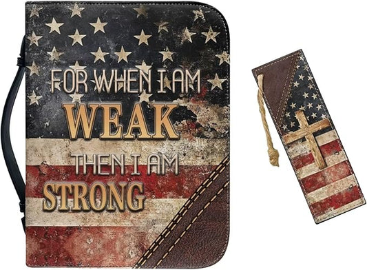 Large Bible Cover Case for Women Men Amercan Flag and Cross PU Leather Bible Case with Bookmark Church Bag Book Carrying Case Bible Cover for Women Men Bible Case for Men Women