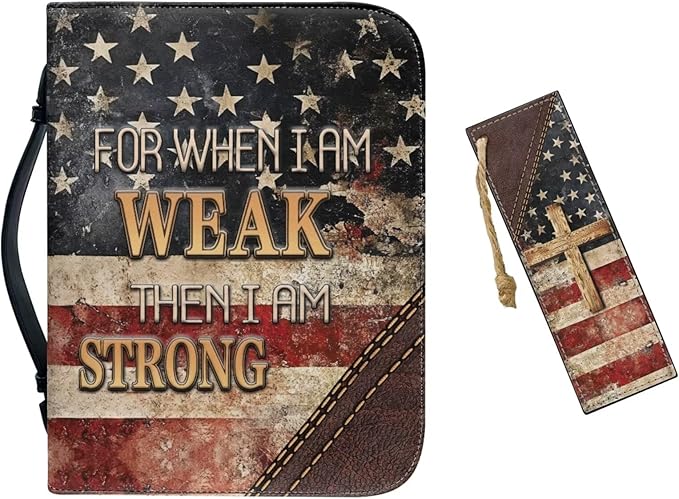 Small Bible Cover Case for Women Men Amercan Flag and Cross PU Leather Bible Case with Bookmark Church Bag Book Carrying Case Bible Cover for Women Men Bible Case for Men Women