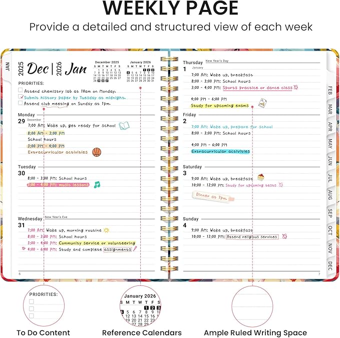 2026 Planner, Weekly and Monthly Calendar Planner for Women, Jan 2026 - Dec 2026, Hardcover Planning Agenda book with Tabs, Spiral Bound, Inner Pocket, Perfect for School Office Supplies, 6.3" x 8.5" - Pastel Garden