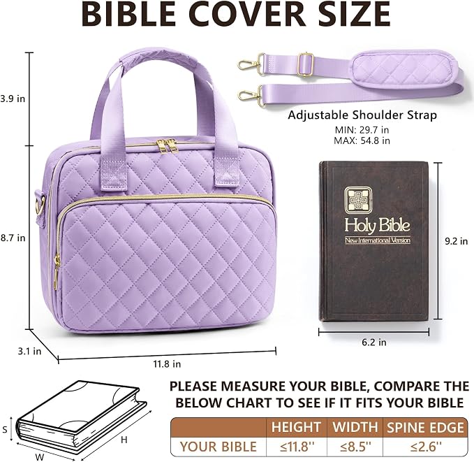 Bible Cover Case for Women, Large Bible Bag Bible Study Supplies Accessories Journaling Kit with Highlighters Tabs, Quilted Book Carrying Cases with Shoulder Strap, Christian Easter Gifts for Women