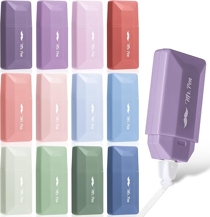 Mr. Pen- Correction Tape Bulk, 0.2" x 236", 12pcs, Pastel Colors, Cute Correction Tape
