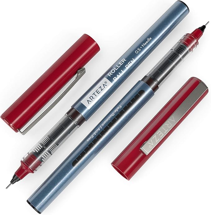 ARTEZA Rollerball Pens Fine Point, Set of 20 Red Liquid Ink, Extra Fine 0.5 mm Needle Tip Pen, Make Precise Lines