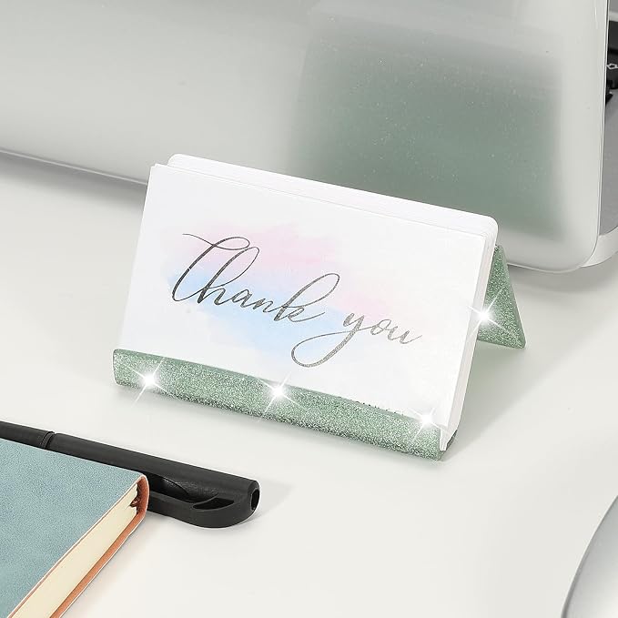 PATIKIL Business Card Holder for Desk, 2Pcs Acrylic Business Card Holders Shine Card Stand Organizer Cards Display for Office Exhibition, Light Green