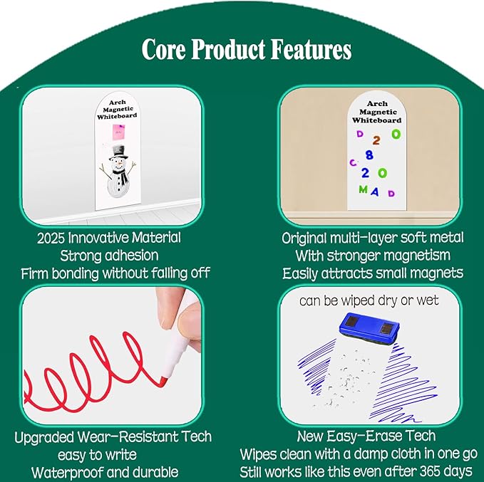 Magnetic Wall Sticker Dry Erase Whiteboard Contact Paper Arch 39.3" x 17.5" Self Adhesive Magnet White Board Wallpaper Peel and Stick Wall Decal for Home Playroom Classroom