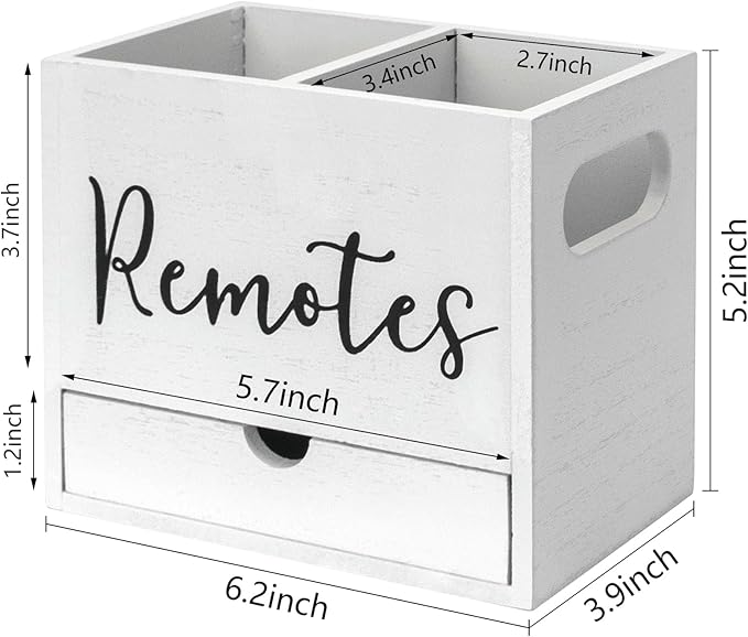 Remote Control Holder, 2 Slot TV Remote Holder& Desk Organizer with Drawers, Remote Organizer Caddy for Table, Wooden Remote Box for Nightstand,Media Storage Box for Living Room, Bed (White)